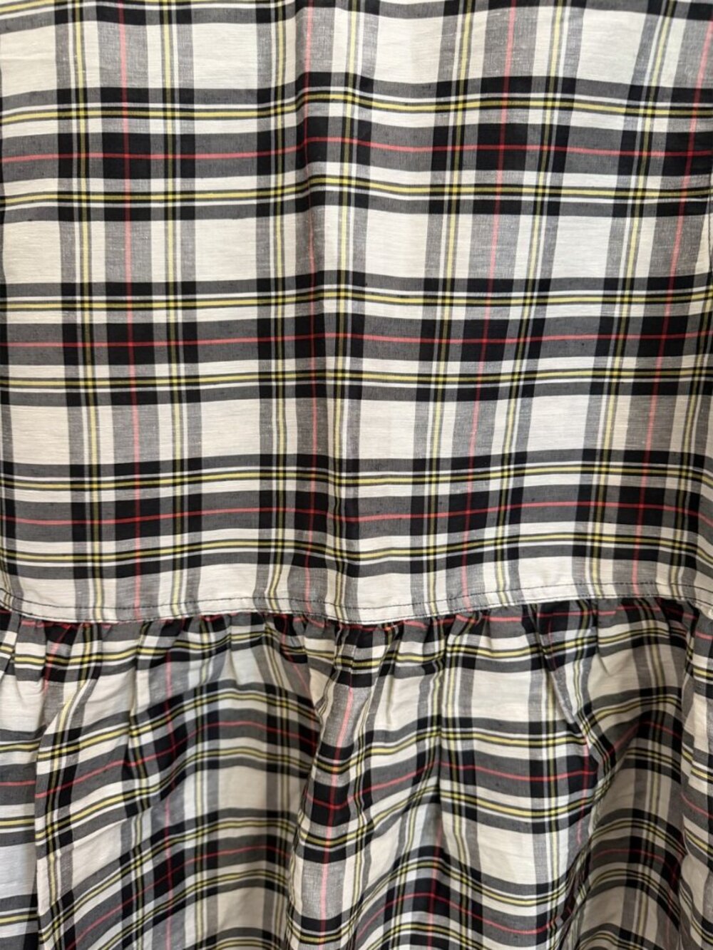 GANNI Black White Plaid Seersucker Tie Front Babydoll Dress 40 - Picture 6 of 6